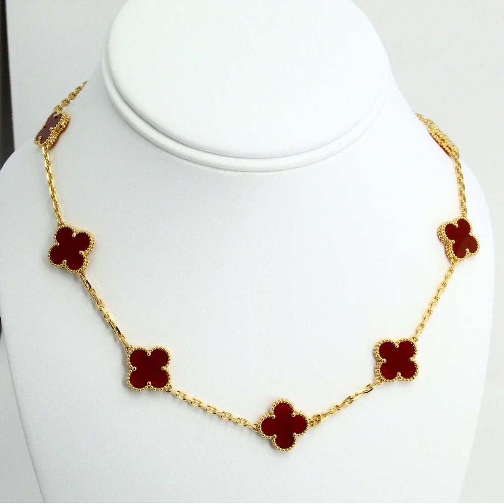 Elegant Red and Gold Clover Necklace